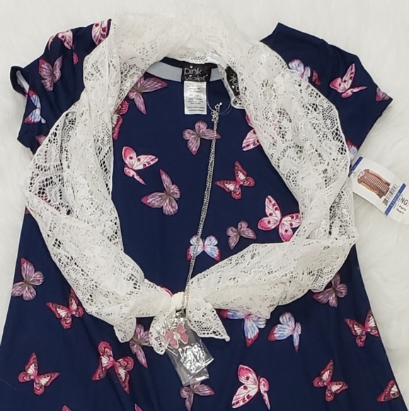 Butterfly Girls Dress with Scarf and Necklace - Picture 2 of 6